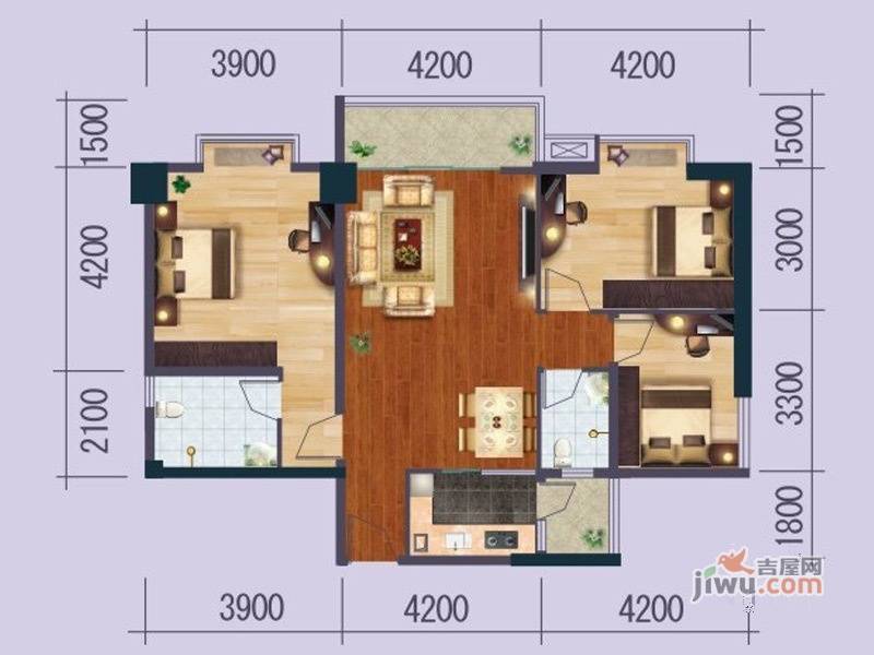 江川圣境3室2厅2卫109.4㎡户型图