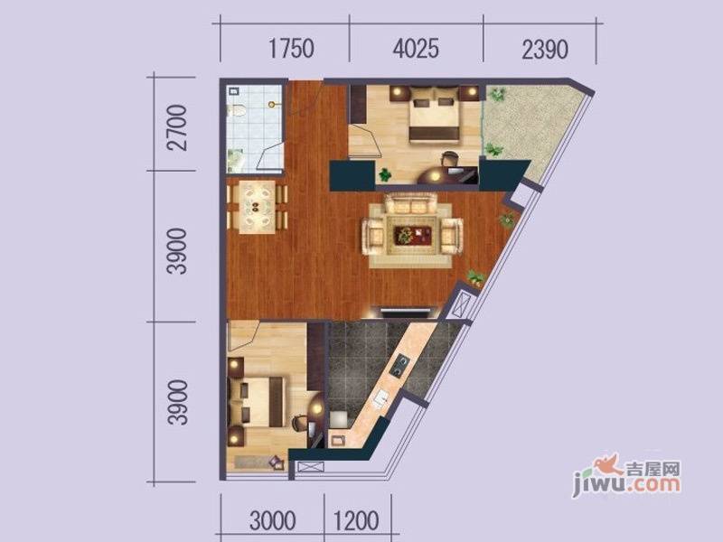 江川圣境2室2厅1卫91.8㎡户型图