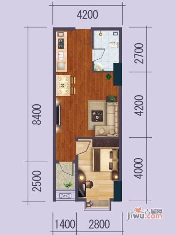 江川圣境1室1厅1卫53.1㎡户型图