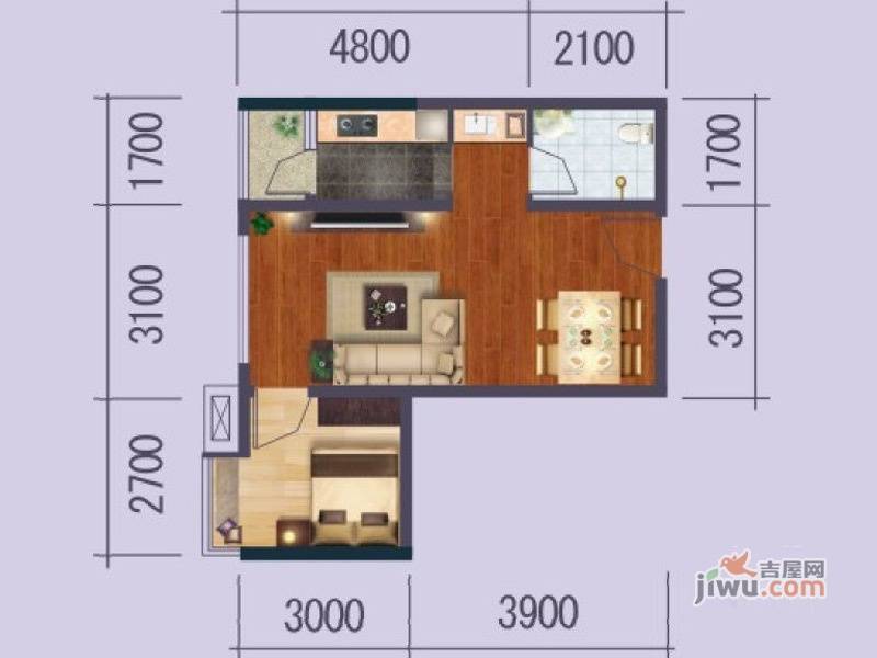 江川圣境1室1厅1卫53.1㎡户型图