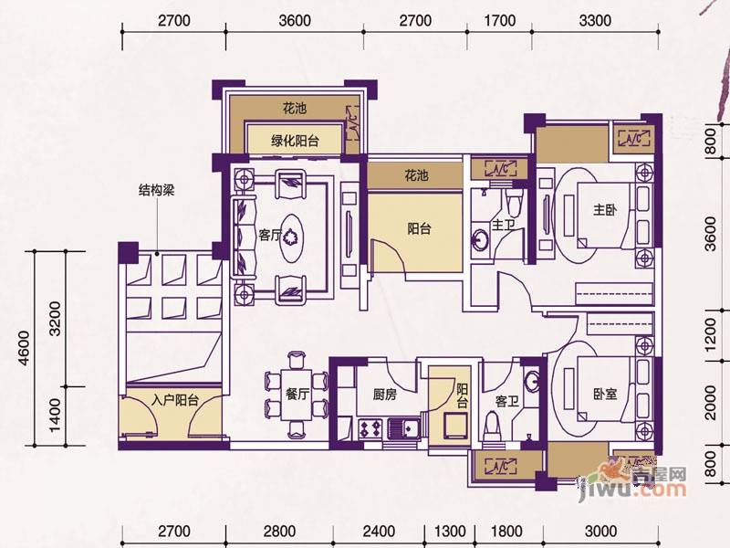 人和莱茵花语商铺2室2厅2卫93㎡户型图