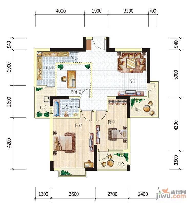 麒麟山2室1厅1卫95㎡户型图