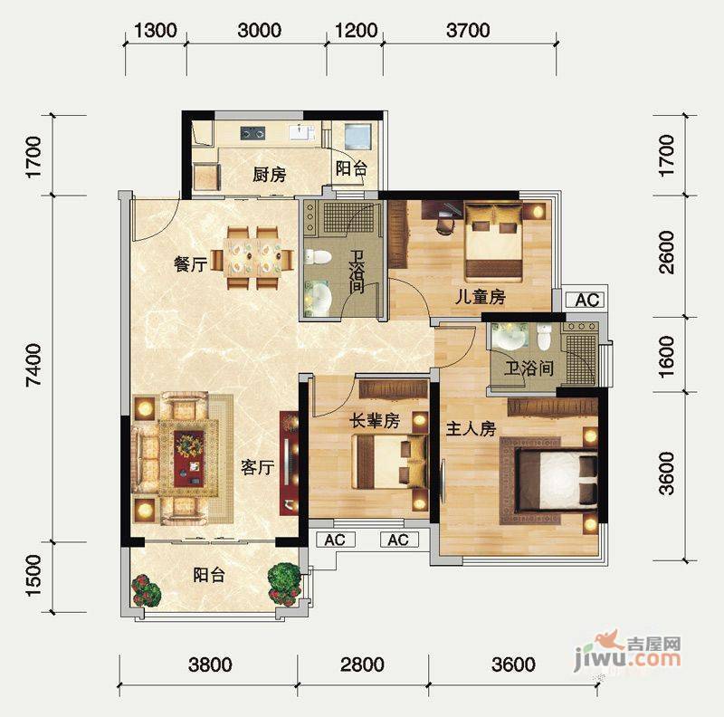 瀚林御景3室2厅1卫86㎡户型图