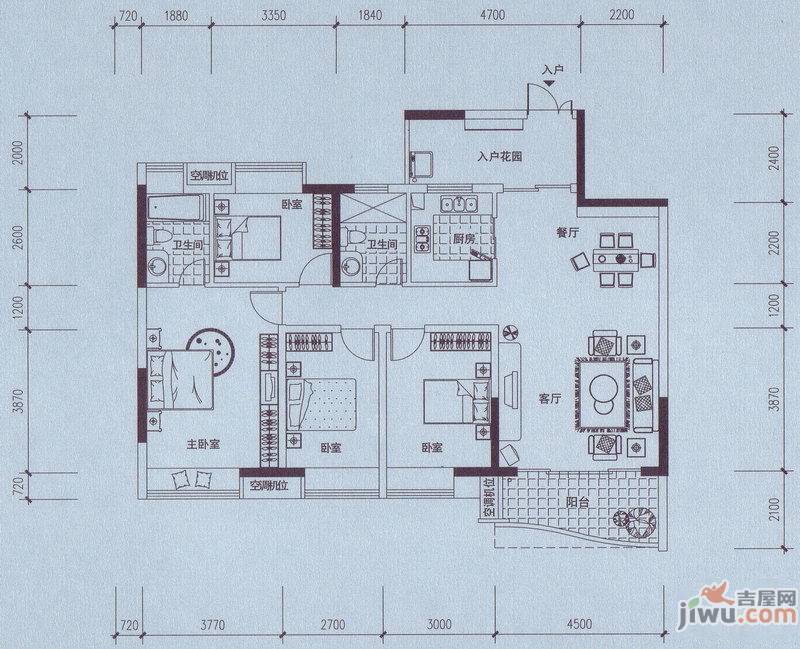 蓝山上城4室2厅2卫134.9㎡户型图