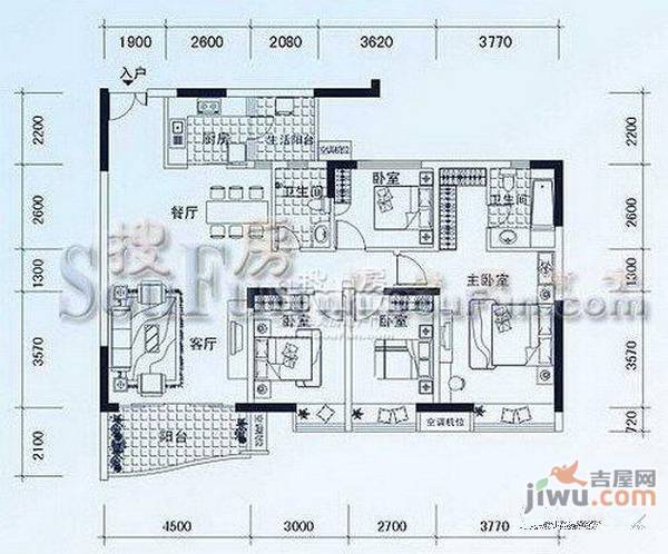 蓝山上城4室2厅2卫134.9㎡户型图