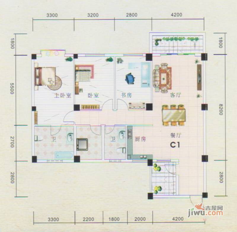 凤岭名园·弥珍道3室2厅2卫126㎡户型图