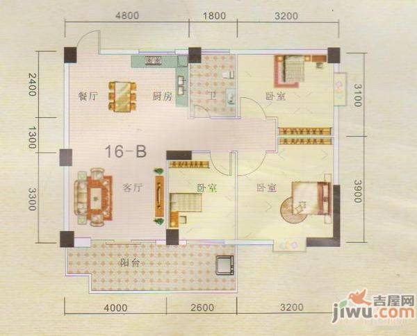 凤岭名园·弥珍道3室2厅2卫126㎡户型图