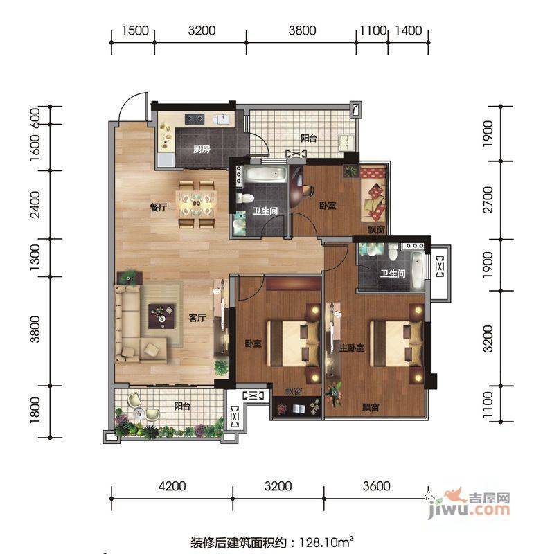 盛天果岭4室2厅3卫139.9㎡户型图