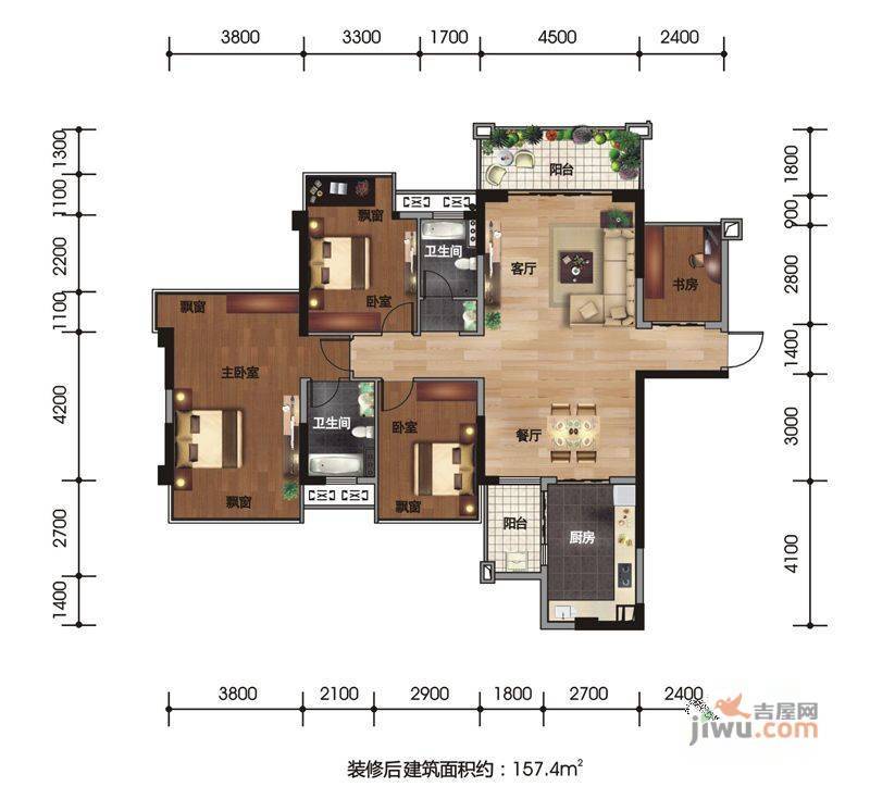 盛天果岭4室2厅2卫124.6㎡户型图