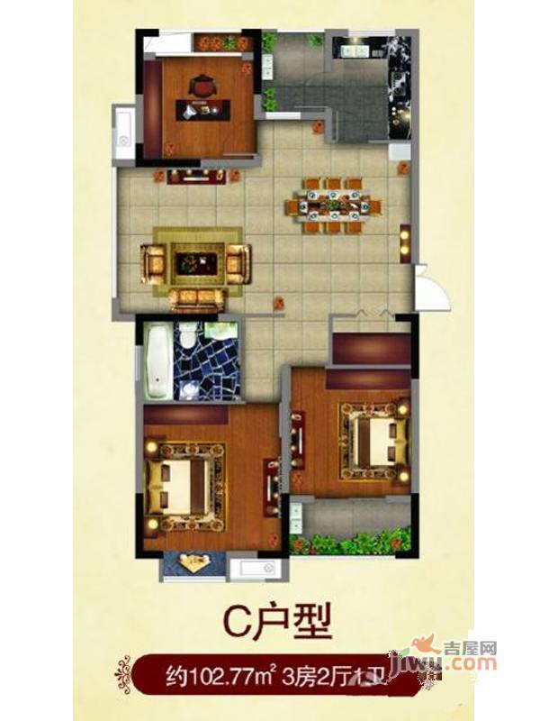 国茂新家园3室2厅1卫102.8㎡户型图