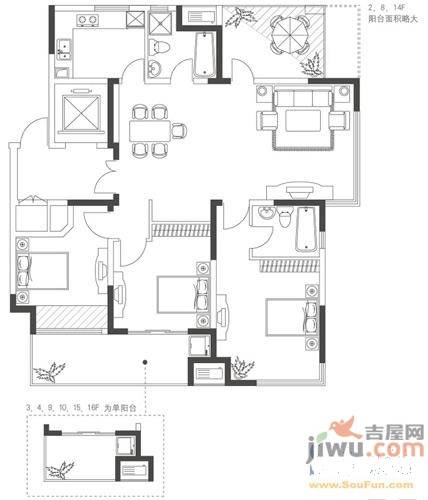 莱茵郡3室2厅2卫136㎡户型图