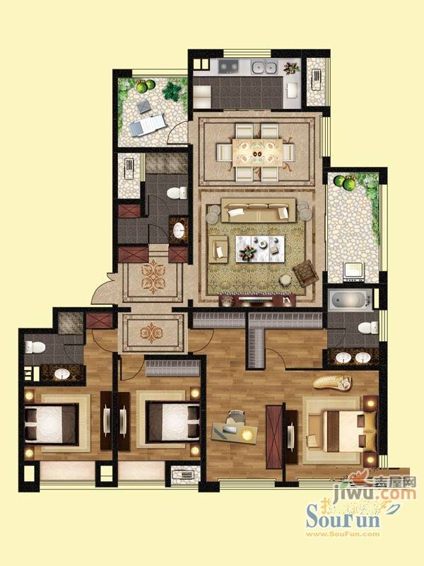 九龙仓凤凰湖墅3室2厅3卫190㎡户型图