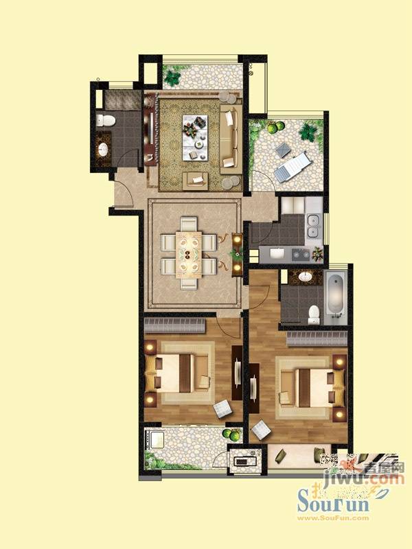 九龙仓凤凰湖墅2室2厅3卫120㎡户型图