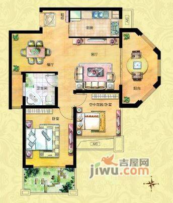 银河湾第1城2室2厅1卫96.1㎡户型图