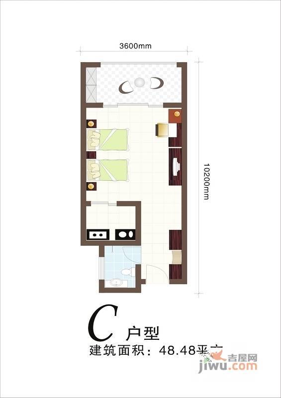 红树湾国际度假公馆1室0厅1卫48.5㎡户型图