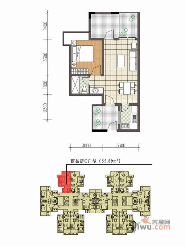 南天凤凰城2室2厅1卫102.5㎡户型图