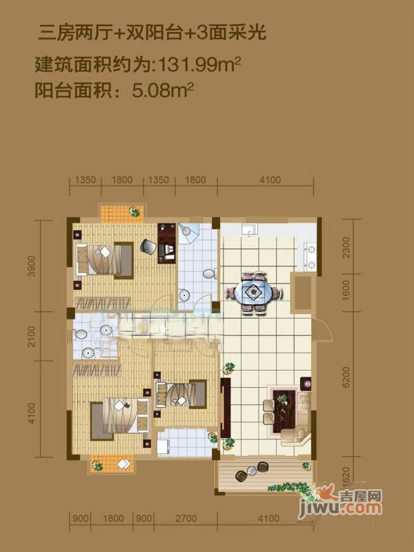 颐和家园三期3室2厅2卫136.4㎡户型图