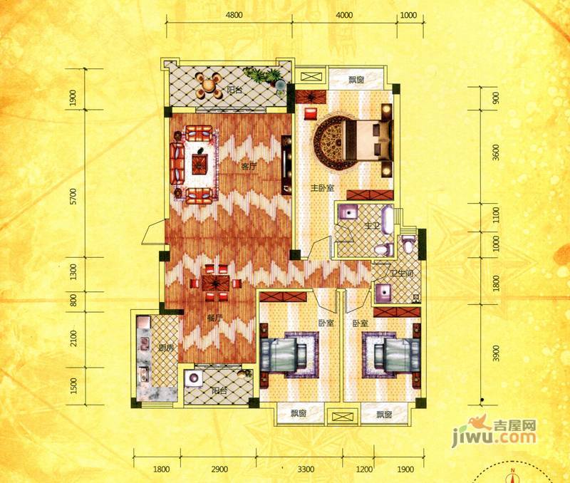 协和家园·集美郡3室2厅2卫133.1㎡户型图