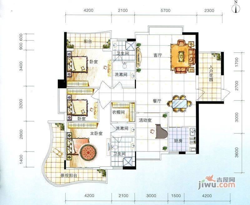 上东·龙城世家4室2厅2卫185.6㎡户型图