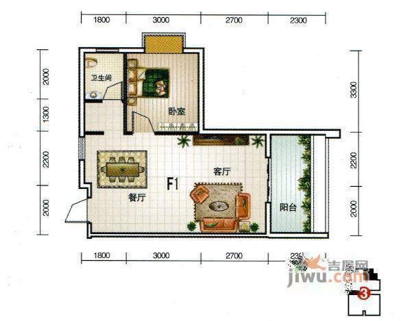 宝莲大厦1室2厅1卫61.8㎡户型图