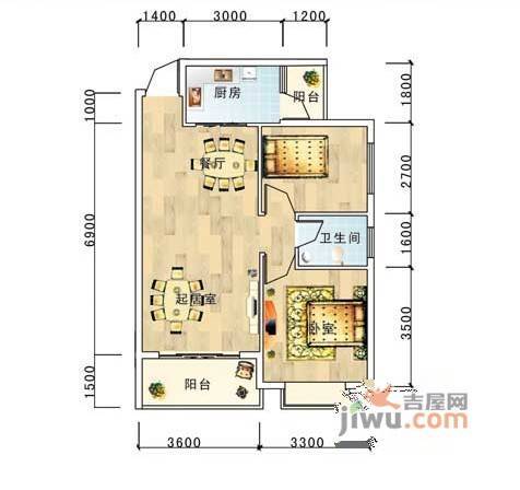 仁和馨园2室2厅1卫68㎡户型图