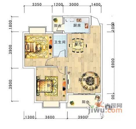 仁和馨园2室2厅1卫68㎡户型图