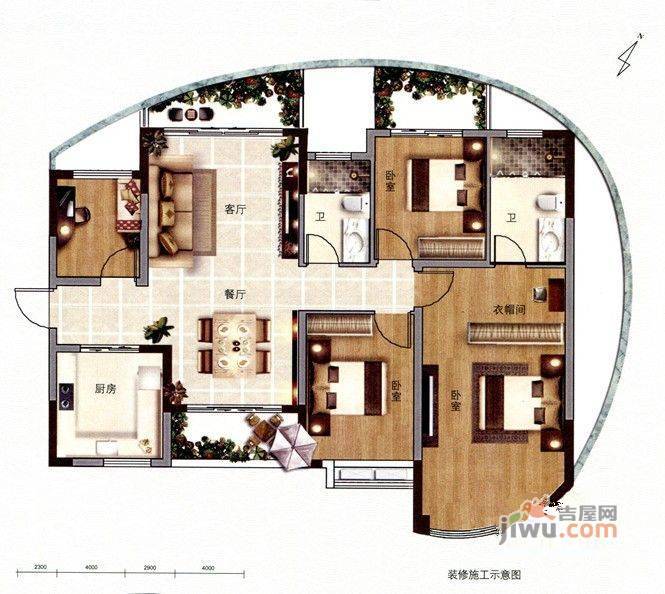 保利大江郡4室2厅2卫118㎡户型图