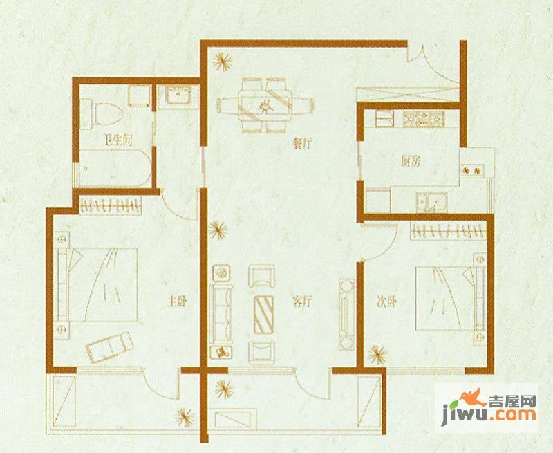 晏园凤凰汇2室2厅1卫96㎡户型图