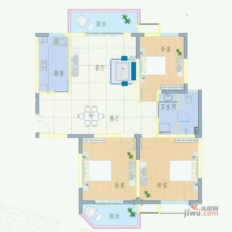新华城市家园3室2厅1卫124.7㎡户型图