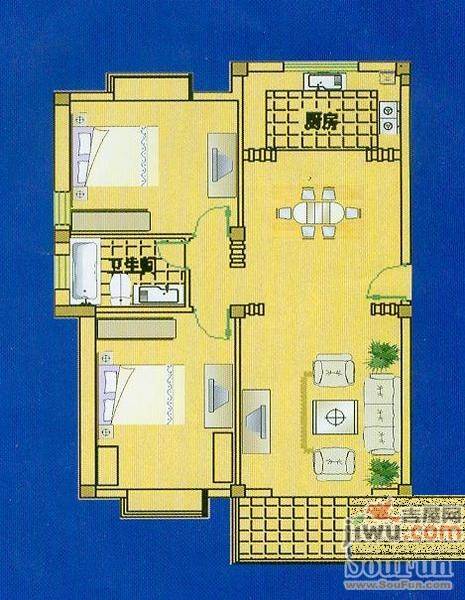 华德名人世家2室2厅1卫106㎡户型图