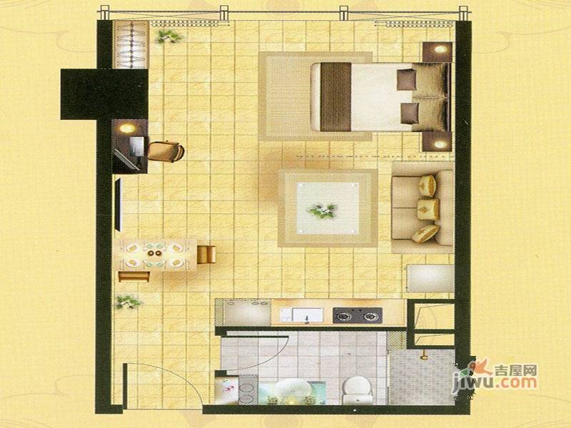 凤凰文化广场1室2厅1卫50㎡户型图