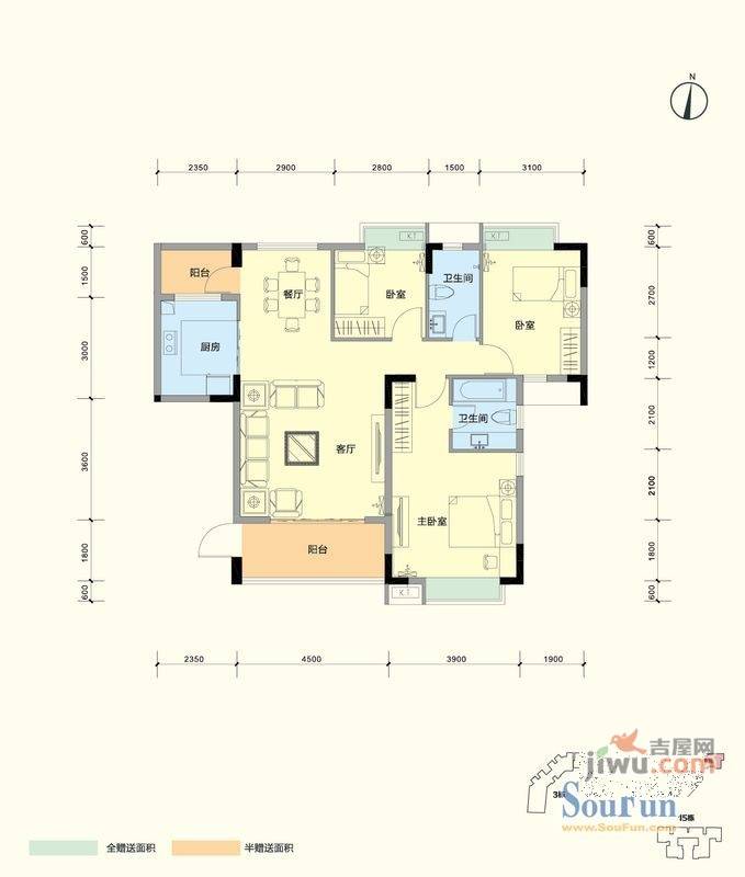 大城小院3室2厅2卫116㎡户型图