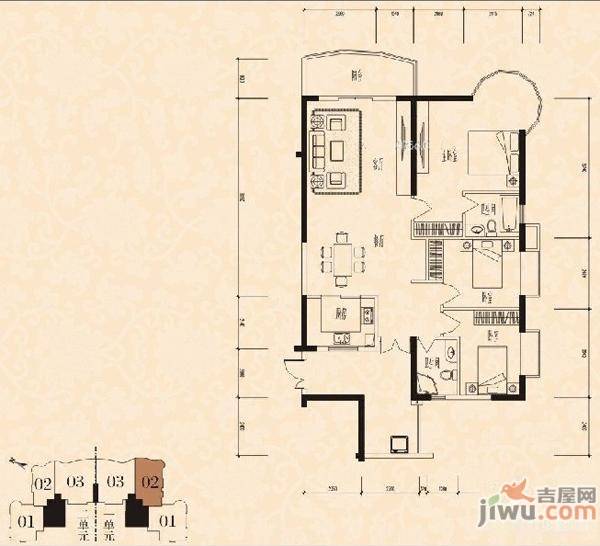 金域时代2室2厅2卫142㎡户型图