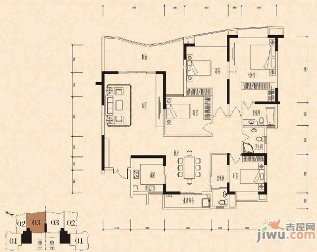 金域时代3室2厅3卫206.6㎡户型图