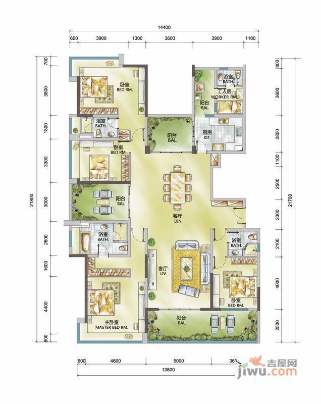 格力广场3期将军5室2厅4卫263.2㎡户型图