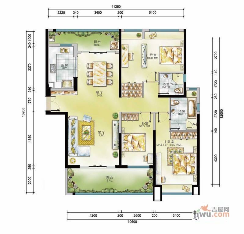 格力广场3期将军3室2厅2卫164.6㎡户型图