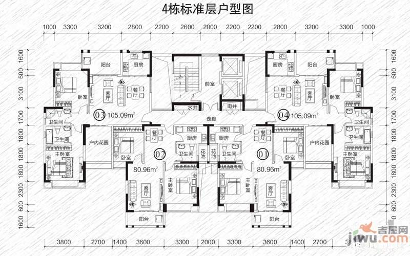 龙凤春晓2室2厅2卫105.1㎡户型图