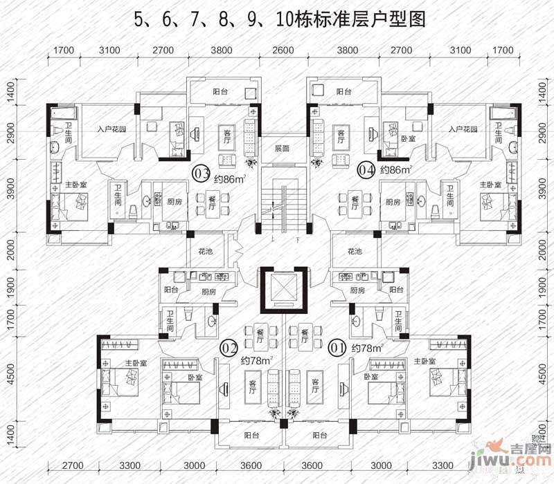 龙凤春晓2室2厅2卫86㎡户型图