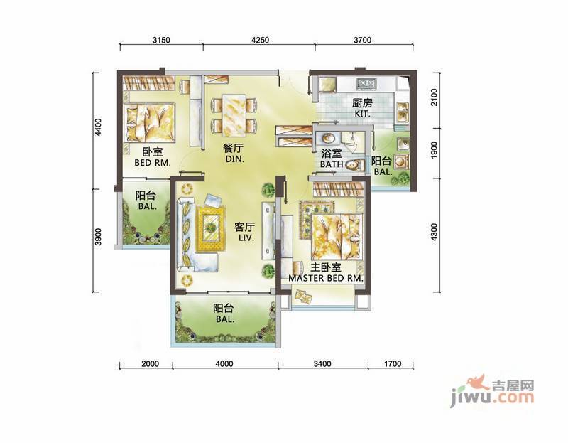 格力广场3期将军2室2厅1卫101.7㎡户型图