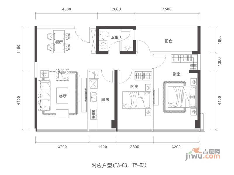 中海富华里普通住宅92.2㎡户型图