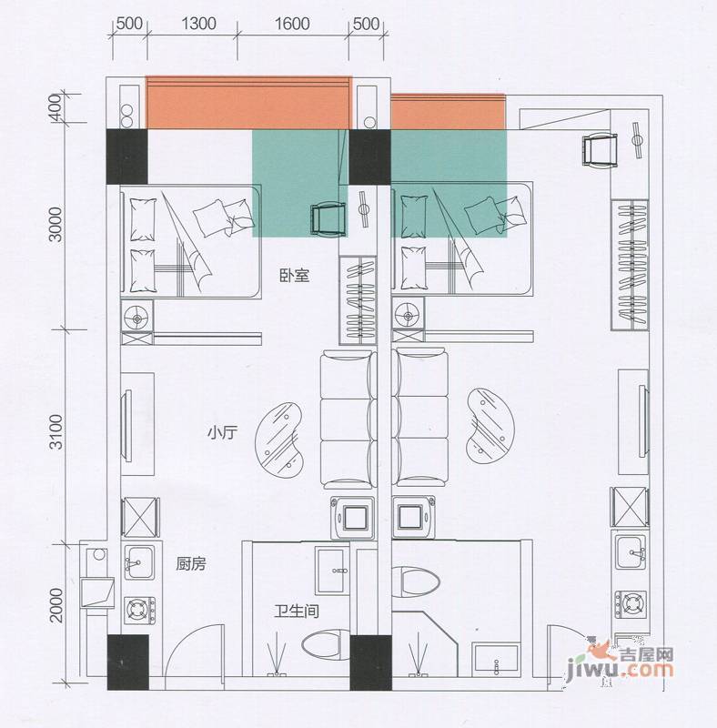 嘉珠时代广场1室1厅1卫37.5㎡户型图