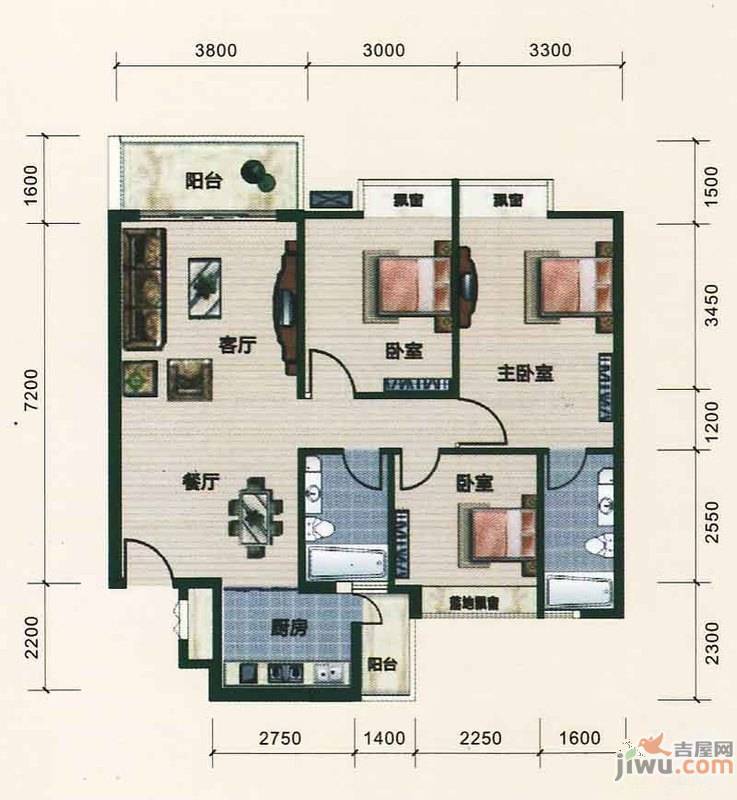 西江月2室2厅1卫78.8㎡户型图