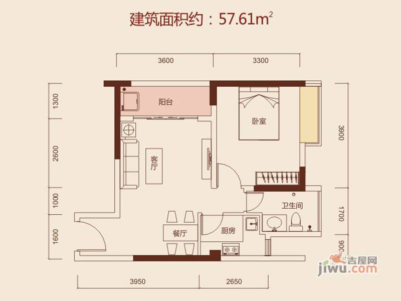 诚丰水晶座1室1厅1卫58㎡户型图