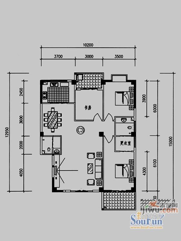 彩虹湾佳园3室2厅2卫145.6㎡户型图