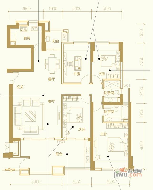 信和中央广场4室2厅2卫167㎡户型图