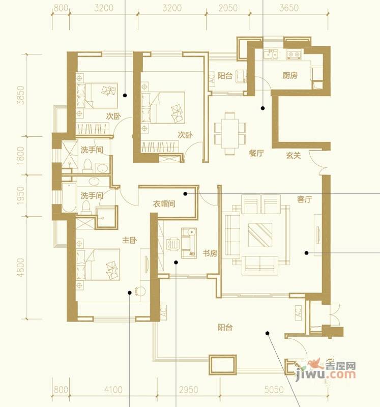 信和中央广场4室2厅2卫176㎡户型图