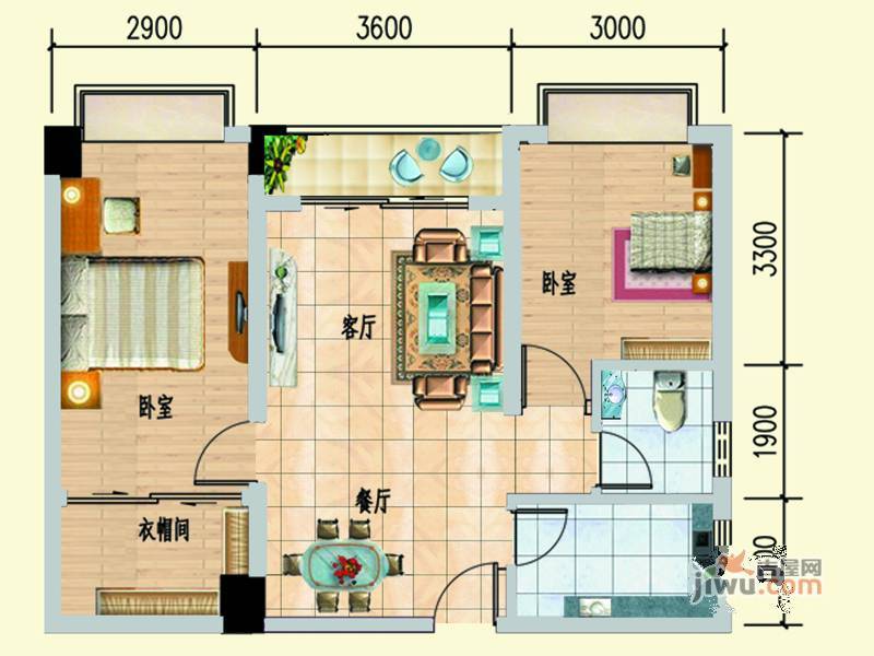 强远明峰公寓2室2厅1卫83.4㎡户型图