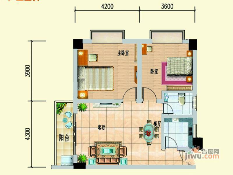 强远明峰公寓2室2厅1卫85.7㎡户型图