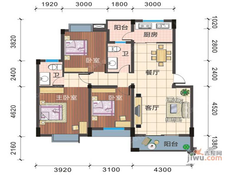 文昌新城3室2厅2卫113.4㎡户型图