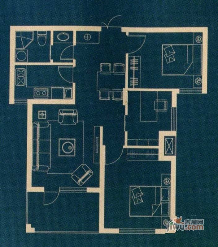 永缙桃源3室2厅1卫103㎡户型图